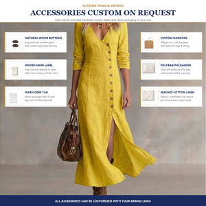 Private Label Summer Casual V Neck <strong>Maxi</strong> <strong>Dress</strong> OEM ODM Factory Long Sleeve Slim Fit Diagonal Front Placket Swing Skirt Woven - Product Image 4