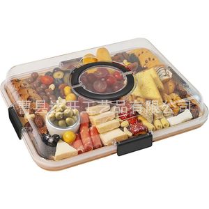 Bandeja de madera para delicatessen con tapa transparente, tabla de quesos con múltiples compartimentos para fiestas y uso en escritorio. - Product Image 1