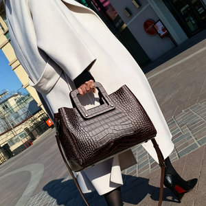 Sac fourre-tout en cuir de vachette véritable gaufré <span class=keywords><strong>crocodile</strong></span> pour femme avec poignée supérieure et bandoulière amovible - Product Image 4