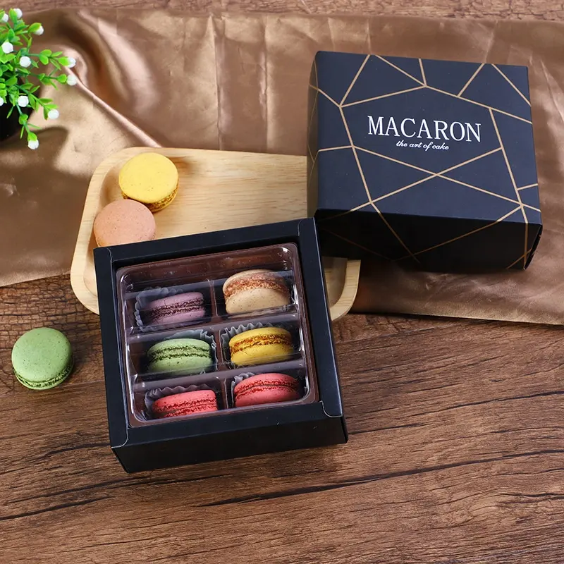 Luxury Macaron Boxes French Macaron Box Set Black Macaron Boxes Custom LOGO