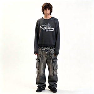 ODM Vintage Washed Cropped Knit Sweater Custom Logo Print Embroidery Crew Neck Top Soft Skin-friendly Fashion Daily Wear Men's - Product Image 6