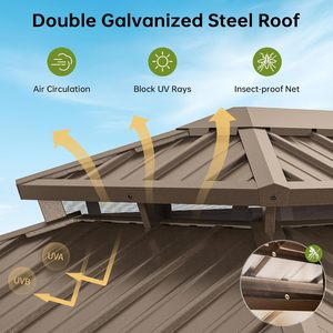 10x12FT Hardtop Gazebo, Metal Frame with Double Galvanized Steel Roof, Permanent Outdoor Pergola with <strong>Curtains</strong> and Netting - Product Image 2