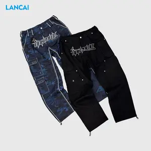 Jeans da lavoro a doppio ginocchio da uomo con Logo personalizzato pantaloni da lavaggio acido Denim pantaloni Cargo personalizzati Jeans da uomo