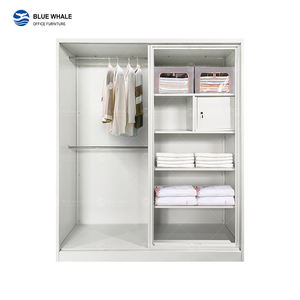 Armoire en acier moderne autoportante avec porte coulissante gauche réglable et ouverture à droite, design gain de place pour chambre à coucher - Product Image 4