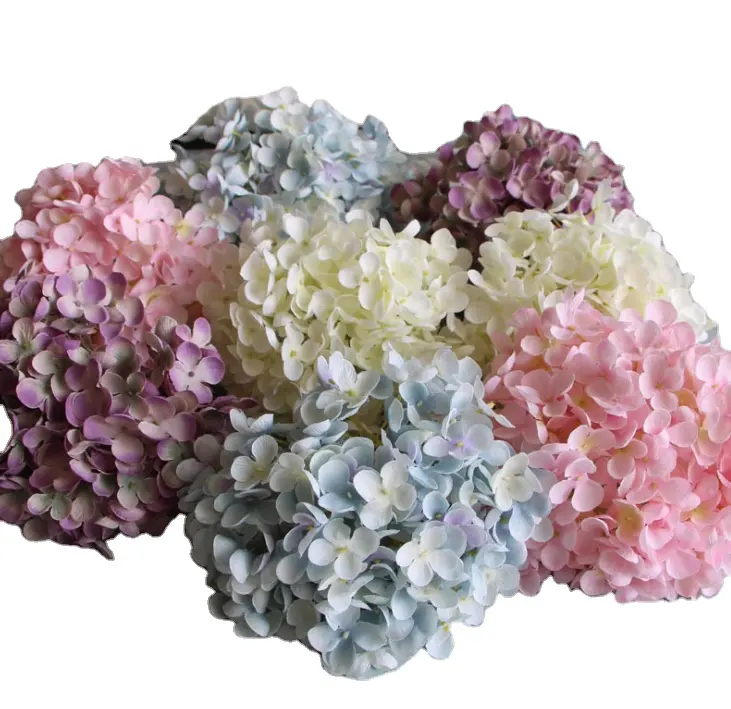 ขายส่งหัวดอกไฮเดรนเยียประดิษฐ์ดอกไม้ผ้าไหมไฮเดรนเยียสำหรับตกแต่งงานแต่งงาน