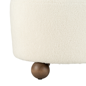 Pouf ottomano rotondo con piedini a sfera in legno per camera da letto o soggiorno, elemento d'arredo per seduta - Product Image 4