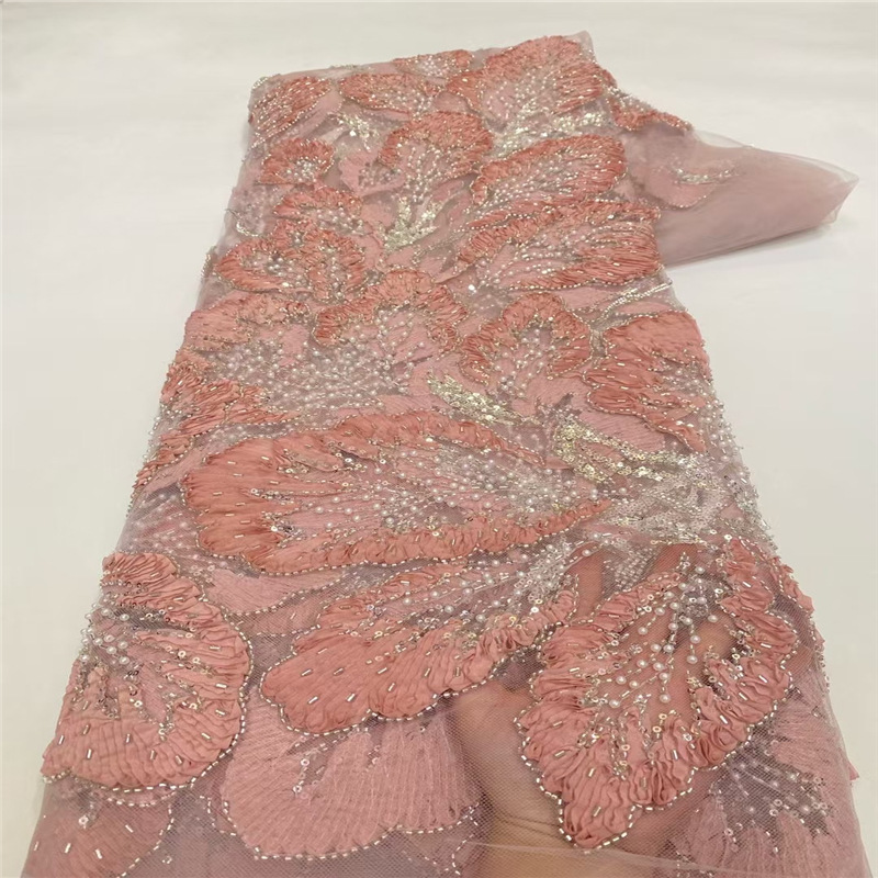 Luxury Leaf Chiffon & Beaded Lace Fabric with 3D Piping for European  American Wedding Dresses, Custom Bridal Gown Material| Alibaba.com