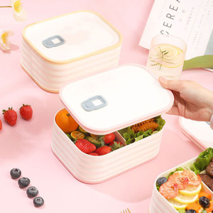 Fiambrera de plástico rectangular de 580ml, contenedores de alimentos Bento antibacterianos sin BPA con dos compartimentos - Product Image 4