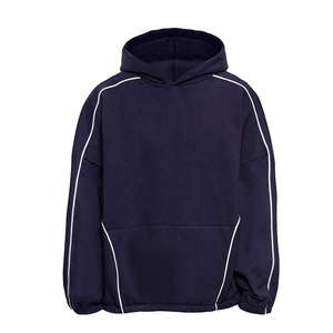 เสื้อฮู้ดดี้ปักลายแบบกำหนดเองพร้อมแถบตัดสี ทรงโอเวอร์ไซส์ ไหล่ตก สไตล์สตรีทแวร์ เสื้อกันหนาวมีฮู้ดเนื้อหนา สำหรับทั้งชายและหญิง - Product Image 4