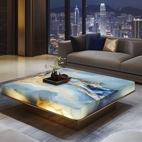 Table basse carrée en marbre naturel lumineux haut de gamme avec structure métallique minimaliste et opulente BTCT026 pour salon ou hall
