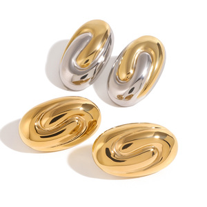 Chic Spiral Oval <b>Cuff</b> <b>Earrings</b> 18k Gold Stainless Steel High-End Fashion Jewelry - Product Image 1