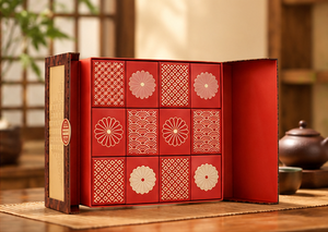 Boîte Cadeau Décorative de Luxe à 12 Compartiments, Pliante, Rouge, Motif Ivoire et Or, pour Cadeaux d'Entreprise et de Fêtes - Product Image 2