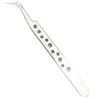 Pinces/Clips à Cils en Acier Inoxydable Poli Sablé à 9 Trous, Pointes Droites/Courbes Épaissies et Durcies pour Extensions de Cils