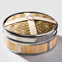 Ensemble de cuiseurs vapeur durables et écologiques pour raviolis, en bambou fait main, cuisine traditionnelle chinoise, cuiseur vapeur à deux niveaux avec couvercle, capacité 2L, compatible gaz