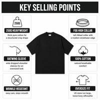 T-shirt noir FOG surdimensionné en gros |   250G Pur coton à manches chauve-souris S-XL 5 couleurs |   Usine OEM/ODM, faible MOQ