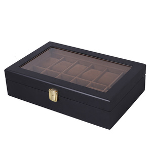 Boîte de rangement et de présentation de luxe pour 12 montres en MDF, avec fenêtre, forme rectangulaire, coussin en suède, matériaux recyclés - Product Image 3