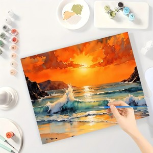 Kit de peinture par numéros Golden Beach pour adultes-DIY Coucher de soleil vibrant et vagues océaniques déchaînées 16x20 pouces, cadeaux d'<span class=keywords><strong>art</strong></span> sans cadre - Product Image 3