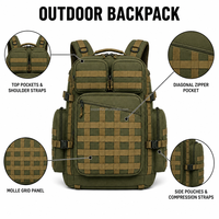 Sac à dos tactique de chasse en plein air personnalisé, système MOLLE, grande capacité, durable, résistant à l'eau, multi-compartiments, camping, randonnée