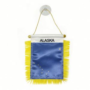 Custom Alaska State Satin Pennant Flag Digital Printed Car Mini <b>Banner</b> with Yellow Tassels Made of Polyester and Plastic - Product Image 1
