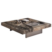 Table basse de salon en marbre naturel haut de gamme, carrée, marron, petite, simple et moderne pour la maison
