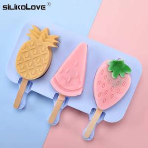 Non-stick <b>cube</b> tray fruit-shaped 3-cavity DIY popsicle maker ice cream mold - Product Image 1
