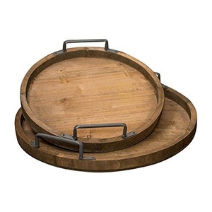 Bandeja de servir rectangular de madera rústica con asas de cuerda, bandeja de almacenamiento duradera para uso en interiores, sala de estar, bandeja para servir alimentos - Product Image 4