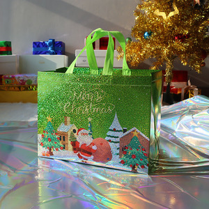 Holiday Luxury <strong>Christmas</strong> Glitter Reusable Non-Woven Gift <strong>Bag</strong> Handled <strong>Shoulder</strong> Strap Customizable Colors Designs for Shopping - Product Image 2