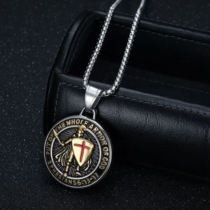 <b>Titanium</b> Steel Templar Knight Pendant Necklace Gold Plated Resin Shield Design Unisex Gift Fashion Jewelry - Product Image 2