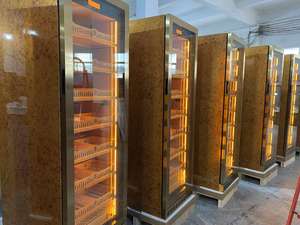 Humidor à cigares en bois de cèdre espagnol noir et or, avec compresseur double zone en acier inoxydable, portes vitrées anti-buée automatiques, capacité de 860 L - Product Image 3