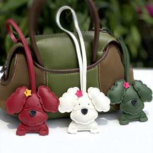 2026 Kawaii PU Leather Light Keychain Cartoon <b>pink</b> Sculpture Poodle Lanyard Luxury Pet Puppy Ball Shape <b>Teddy</b> Dog Pendants - Product Image 4