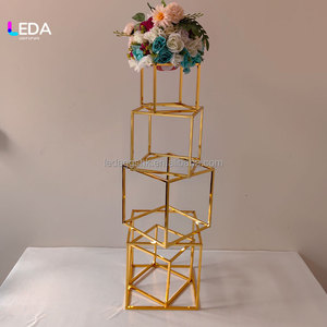 LEDA Metal Wire Cube Stand Silver and Gold Modern Wedding <b>Table</b> Centerpiece <b>Decor</b> - Product Image 1