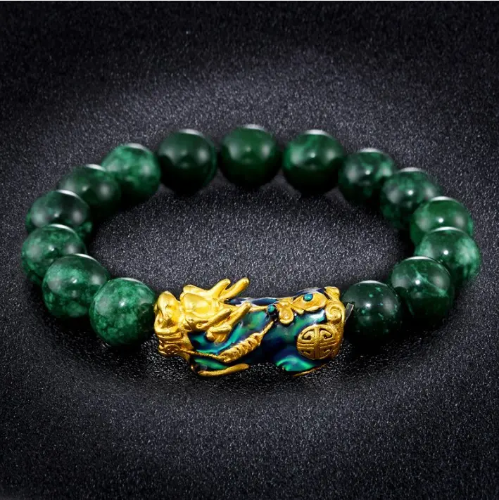 Vendita della cina gioielli di moda pietra naturale cambia colore braccialetto di giada agata verde 2022 Feng Shui Pixiu braccialetto