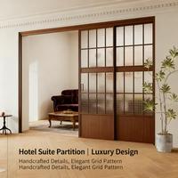 Porte coulissante à trois maillons en bois de style rétro français - Design suspendu moderne avec roulettes lisses, porte de fenêtre intérieure pour salon