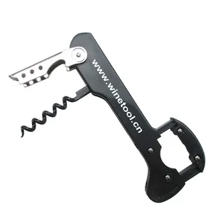Classic Black Wine Key Double Hinged Corkscrew with Extendable 4 Wheel Foil Cutter Premium Product Type Openers & Corkscrews