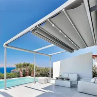 Pergola pliante d'extérieur en alliage d'aluminium 3x6m pour terrasses et cours, avec auvent de porte, beige/argent