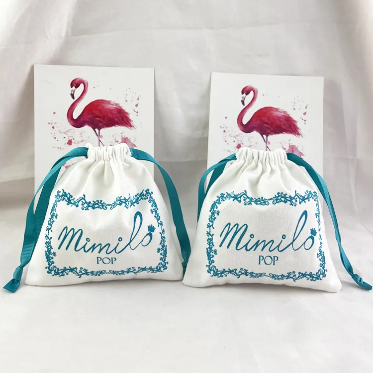 Wholesale velvet pouch small organic cotton dust bag handbag for gift packaging custom logo printed drawstring bag for jewelry