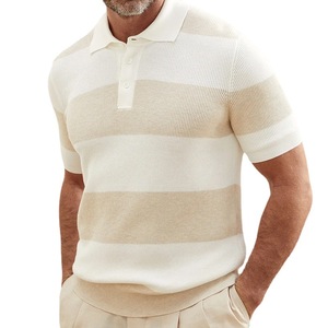 Polo a Rayas para Hombre, Manga Corta, Tejido de Punto, Cuello con Bloques de Color, para Uso Casual, Tallas M, L, XL, XXL, XXXL - Product Image 5