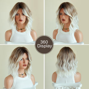 Perruques 16 pouces pour femmes 7JHH Labo Brown Top Dye <span class=keywords><strong>cheveux</strong></span> ondulés bouclés avec franges perruque naturelle pour un usage quotidien Ombre <span class=keywords><strong>gris</strong></span> - Product Image 5