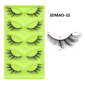 Vente en gros des faux cils les plus populaires, 5 paires, série œil de chat 3D, faits à la main, en fausse fourrure de vison, avec boîte verte - Product Image 6