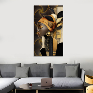 Quadro su tela con stampa in stile africano, oro e nero, ritratto di donna etnica, decorazione da parete per interni di lusso - Product Image 5
