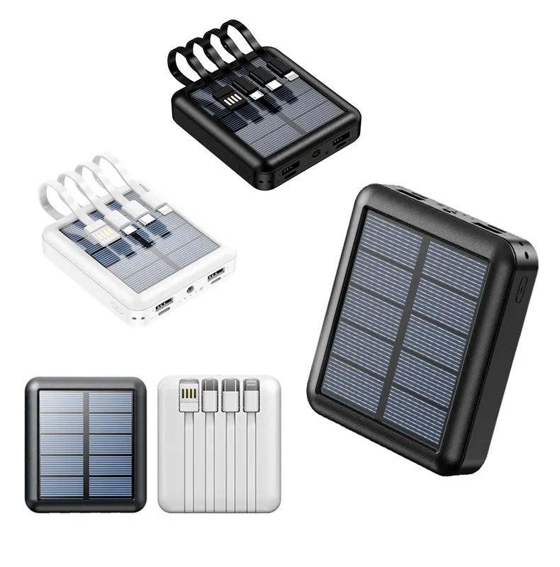 Solar Power Bank 10000mAh Power Banks energy with LED light Portable Powerbank Built in 3 Cables