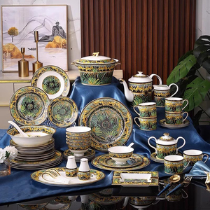 Home Luxury 58pcs Dinner <b>Set</b> Ceramic Flatware Custom Royal Wedding Plates Fine Bone China Tableware <b>Set</b> - Product Image 1