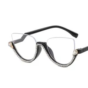 Óculos de meia armação da moda 2024 para mulheres, armações de óculos ópticos olho de gato