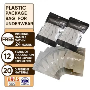 custom design printed 3 side seal pouch foil plastic package bag socks underwear bra with zipper