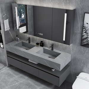 Mueble de Baño de Lujo Ligero de Silicona con Doble Lavabo, Madera Maciza Multicapa y Mármol, Diseño Impermeable de Pie - Product Image 1