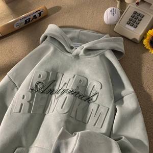 เสื้อฮู้ดผู้ชายแบบสั่งทำพิเศษ คอตั้ง ปักลาย 3 มิติ และสกรีนโลโก้  ลายปั๊มนูนสำหรับฤดูใบไม้ร่วง - Product Image 4