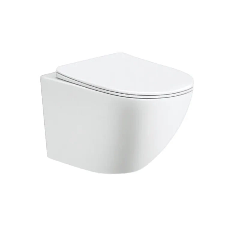 Stokta en ucuz klasik duvar asılı tuvalet hızlı teslimat yuvarlak çerçevesiz banyo tuvalet WC