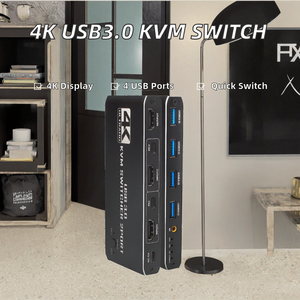 Aluminum USB3.0 KVM Switch Button Switch 2 Port HDTV <b>4K</b> 60Hz Resolution 1 Monitor 2 Computers 4 USB Ports <b>Projector</b>-OEM Brand - Product Image 2