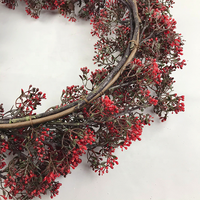 Karangan Bunga Natal Buatan 22 Inci, Hiasan Pohon Pinus dan Buah Berry Merah, Dekorasi Pintu Depan Grosir