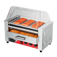 Grill à hot-dogs professionnel 2 en 1 CHD-7BW, machine à hot-dogs en acier inoxydable à 7 rouleaux, grill électrique 1350W avec chauffe-pain